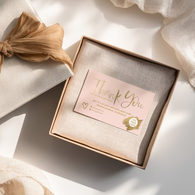 Chic gold brush blush pink chic order thank you business card (Chic gold brush blush pink chic order thank you business card)