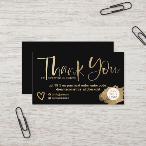 Chic gold brush font black chic order thank you business card