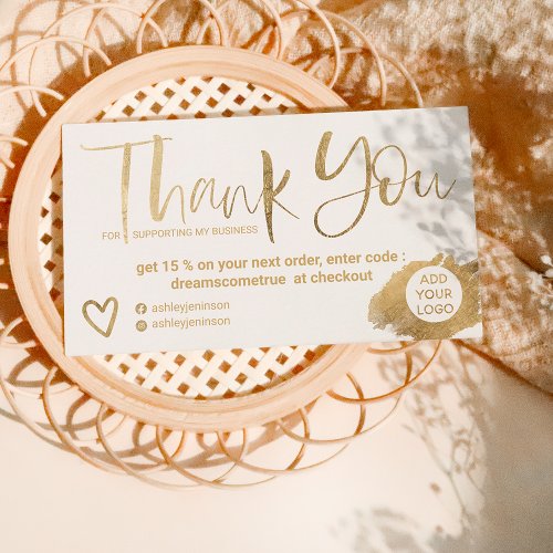 Chic gold brush font white chic order thank you business card