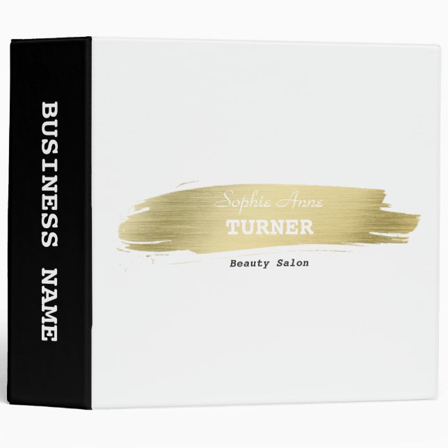 Chic Gold Brush Stroke Professional Makeup Artist 3 Ring Binder (Front/Spine)