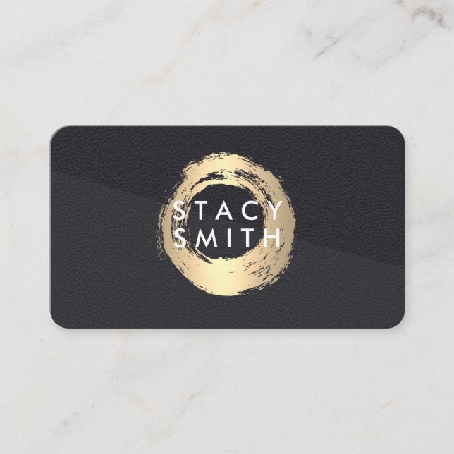 Chic Gold Brushed Leather Color Block Business Card (Front)