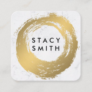 Chic Gold Brushed Marble Square Business Card