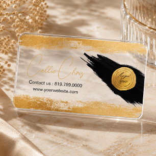 Chic gold brushstroke foil Logo Clear Business Cards