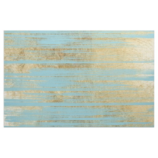 Chic Gold Brushstrokes on Island Paradise Blue Fabric