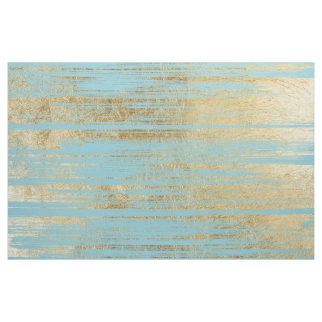 Chic Gold Brushstrokes on Island Paradise Blue Fabric (Yard)