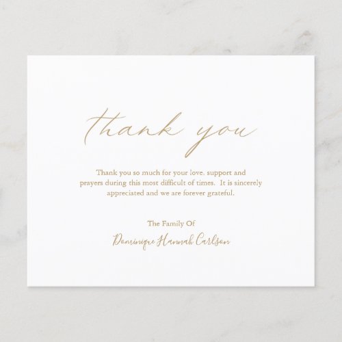 Chic Gold Budget Funeral Thank You Card