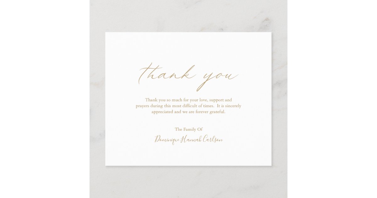Chic Gold Budget Funeral Thank You Card | Zazzle
