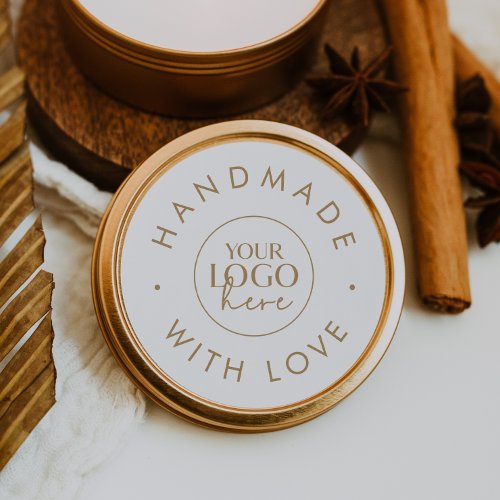 Chic Gold Business Logo Handmade With Love Classic Round Sticker