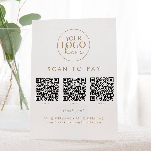 Chic Gold Business Logo QR Code Scan To Pay Pedestal Sign (Creator Uploaded)