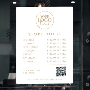 Chic Gold Business Logo QR Code Store Hours Window Cling