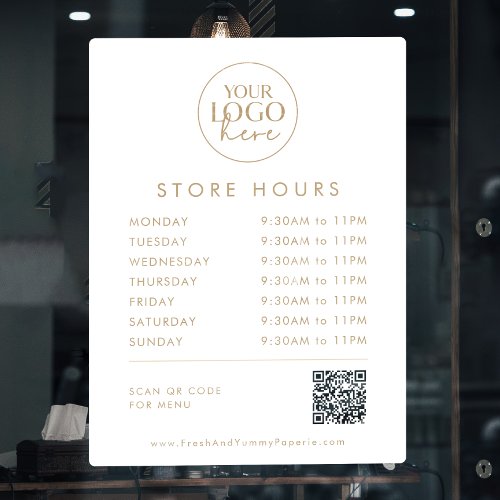 Chic Gold Business Logo QR Code Store Hours Window Cling