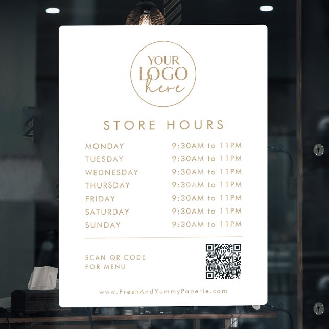 Chic Gold Business Logo QR Code Store Hours Window Cling (Creator Uploaded)