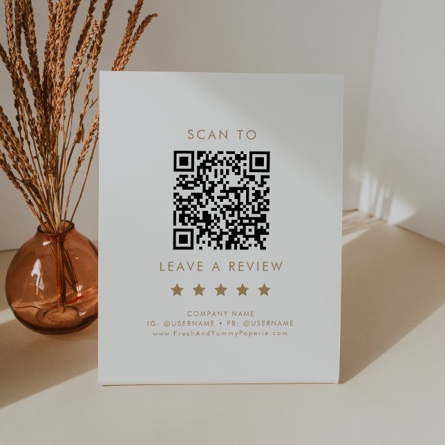 Chic Gold Business QR Code Leave A Review Pedestal Sign (Creator Uploaded)