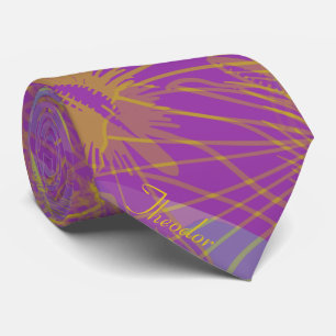 Chic Gold Butterfly Aqua Violet Background Neck Tie