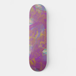 Chic Gold Butterfly Aqua Violet Pattern Skateboard