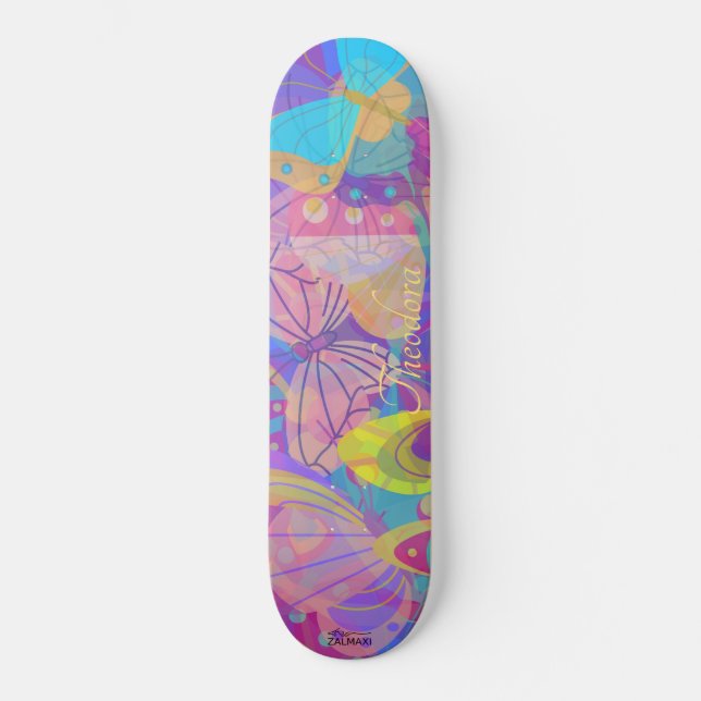 Chic Gold Butterfly Colorful Skateboard (Front)