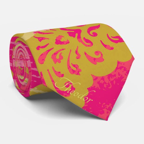 Chic Gold Butterfly Fuchsia Background Neck Tie