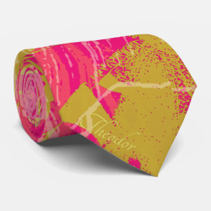 Chic Gold Butterfly Fuchsia Pattern Neck Tie