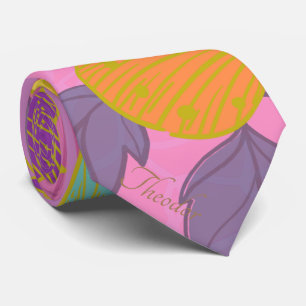 Chic Gold Butterfly Turquoise Violet Neck Tie
