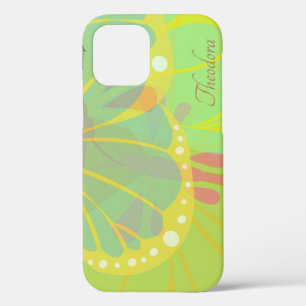 Chic Gold Butterfly Yellow Blue Pattern iPhone 12 Case