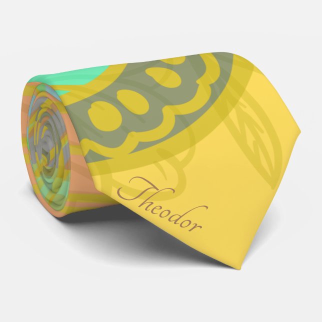 Chic Gold Butterfly Yellow Orange Background Neck Tie (Rolled)