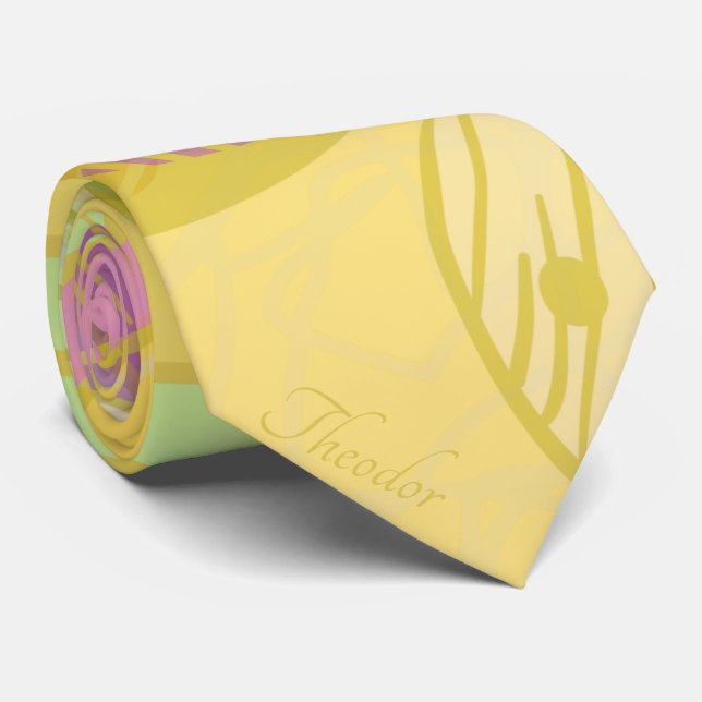 Chic Gold Butterfly Yellow Turquoise Neck Tie (Rolled)