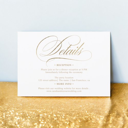 Chic gold calligraphy chic details wedding invitation