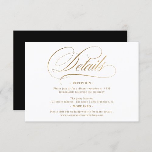 Chic gold calligraphy chic details wedding invitation - Chic and elegant script faux gold foil script wedding details invitation.