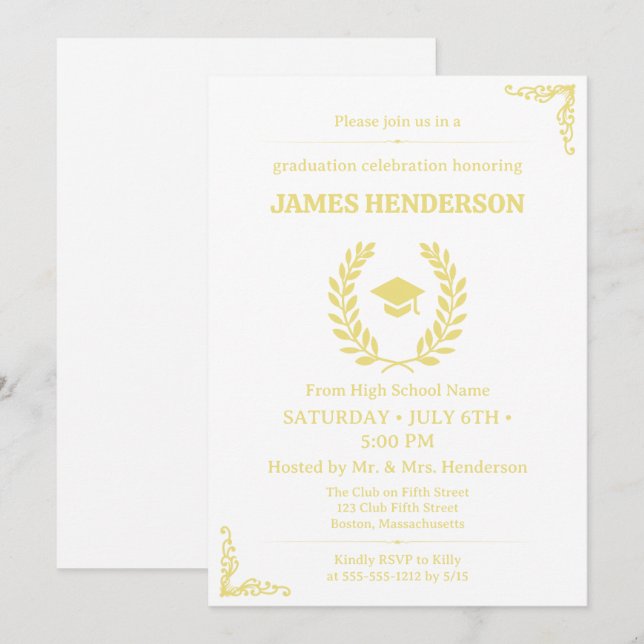 Chic Gold Calligraphy Graduation Party 2025 Invitation (Front/Back)