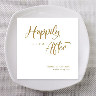 Chic Gold Calligraphy 'Happily Ever After' Wedding Napkins