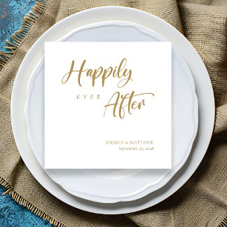 Chic Gold Calligraphy 'Happily Ever After' Wedding Napkins