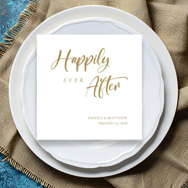 Chic Gold Calligraphy 'Happily Ever After' Wedding Napkins (Chic Gold Calligraphy 'Happily Ever After' Wedding Napkins)