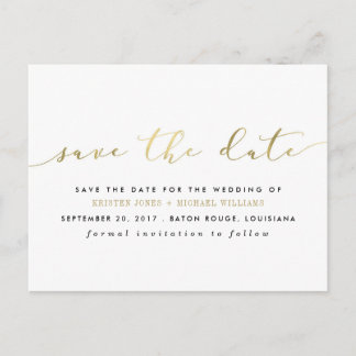 Chic Gold Calligraphy Save the Date Announcement Postcard