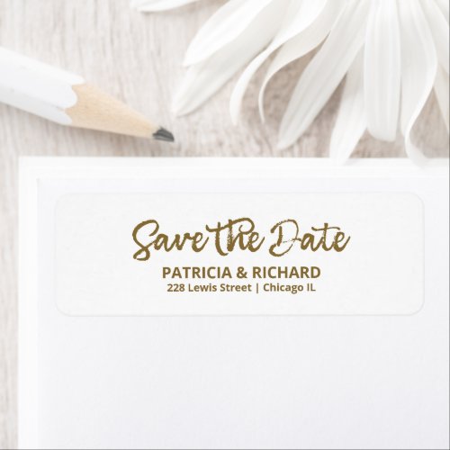 Chic Gold Calligraphy Save The Date Return Address Label