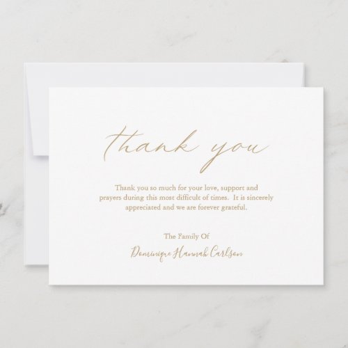 Chic Gold Calligraphy Simple Elegant Funeral Thank You Card