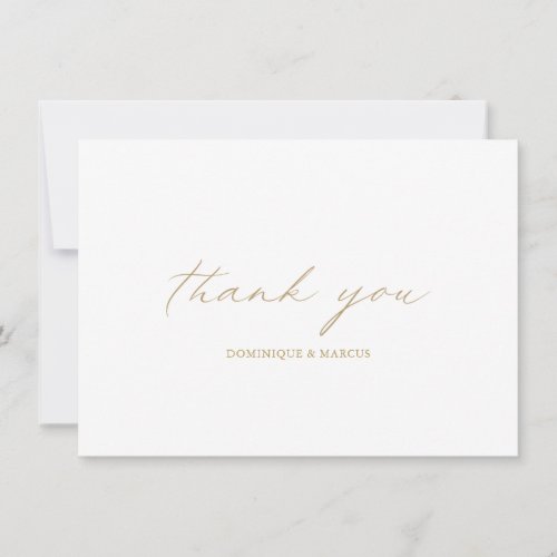 Chic Gold Calligraphy Simple Elegant Wedding Thank You Card