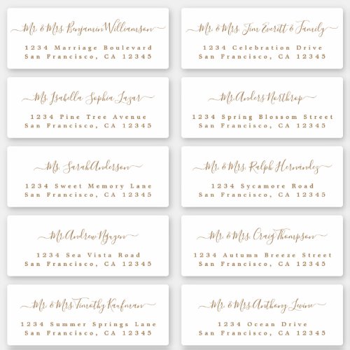 Chic Gold Calligraphy Wedding Guest Address Labels