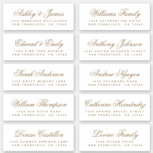 Chic Gold Calligraphy Wedding Guest Address Labels