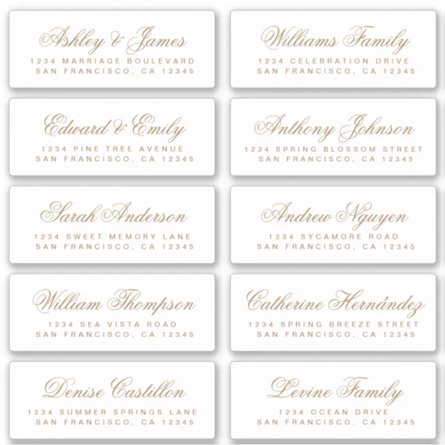 Chic Gold Calligraphy Wedding Guest Address Labels | Zazzle