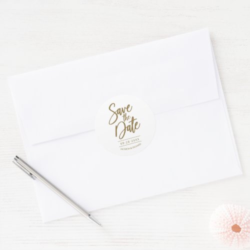 Chic Gold Calligraphy Wedding Save The Date Classic Round Sticker