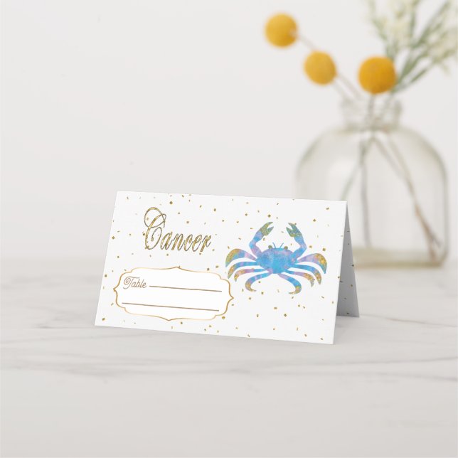 Chic Gold Cancer Zodiac Birthday Place Card (Front)