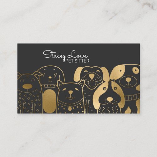  Chic Gold Cartoon Dogs Pet Sitter  Dog Walker Business Card