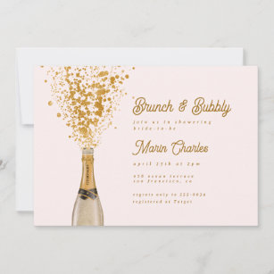 Chic Gold Champagne Brunch & Bubbly Bridal Shower Invitation