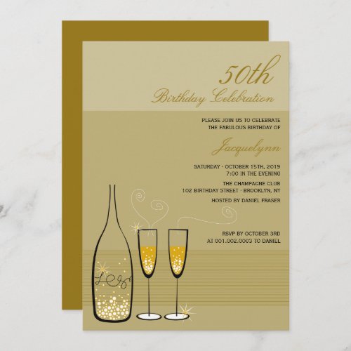 Chic Gold Champagne Milestone 50th Birthday Party Invitation