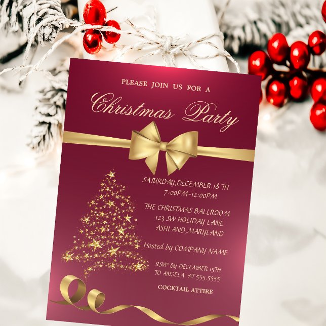 Chic Gold Christmas Tree,Bow Christmas Party Invitation (Creator Uploaded)