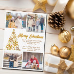Chic Gold Christmas Tree Family Photo Collage Holiday Card<br><div class="desc">A chic gold script Christmas card with your family photo collage around a beautiful tree made of golden snowflakes with Merry Christmas and your personal message. Personalize with your 5 favorite kids photos and a full vertical photograph on the back of this trendy snowflake holiday card.</div>