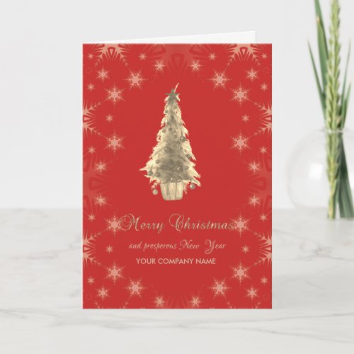 Chic Gold Christmas TreeRed Corporate   Holiday Card