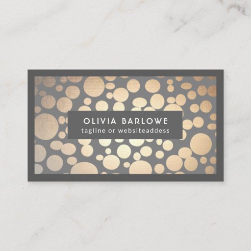 Customizable Chic Faux Gold Leaf Circles Gray Business Card