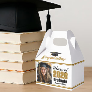 Chic Gold Class of 2026 Photo Graduation Party Favor Boxes