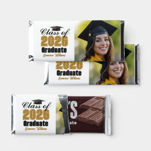 Chic Gold Class of 2026 Photo Graduation Party Hershey Bar Favors